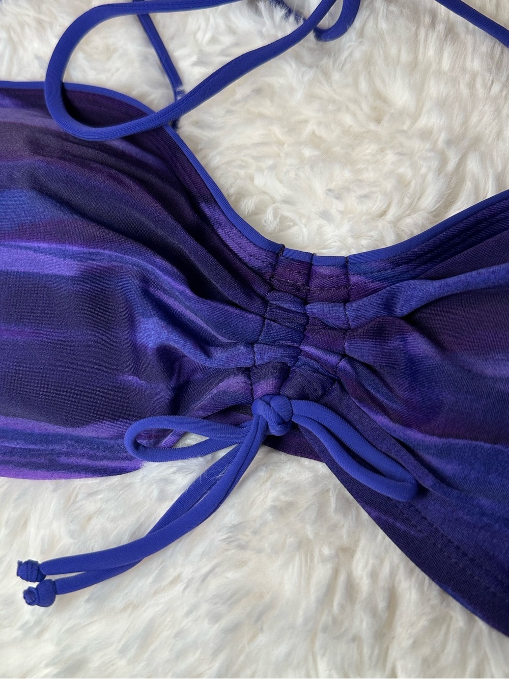 Exhilaration Purple Bandeau Bikini Set Tie Side Swimsuit Watercolor Print - Picture 7 of 16